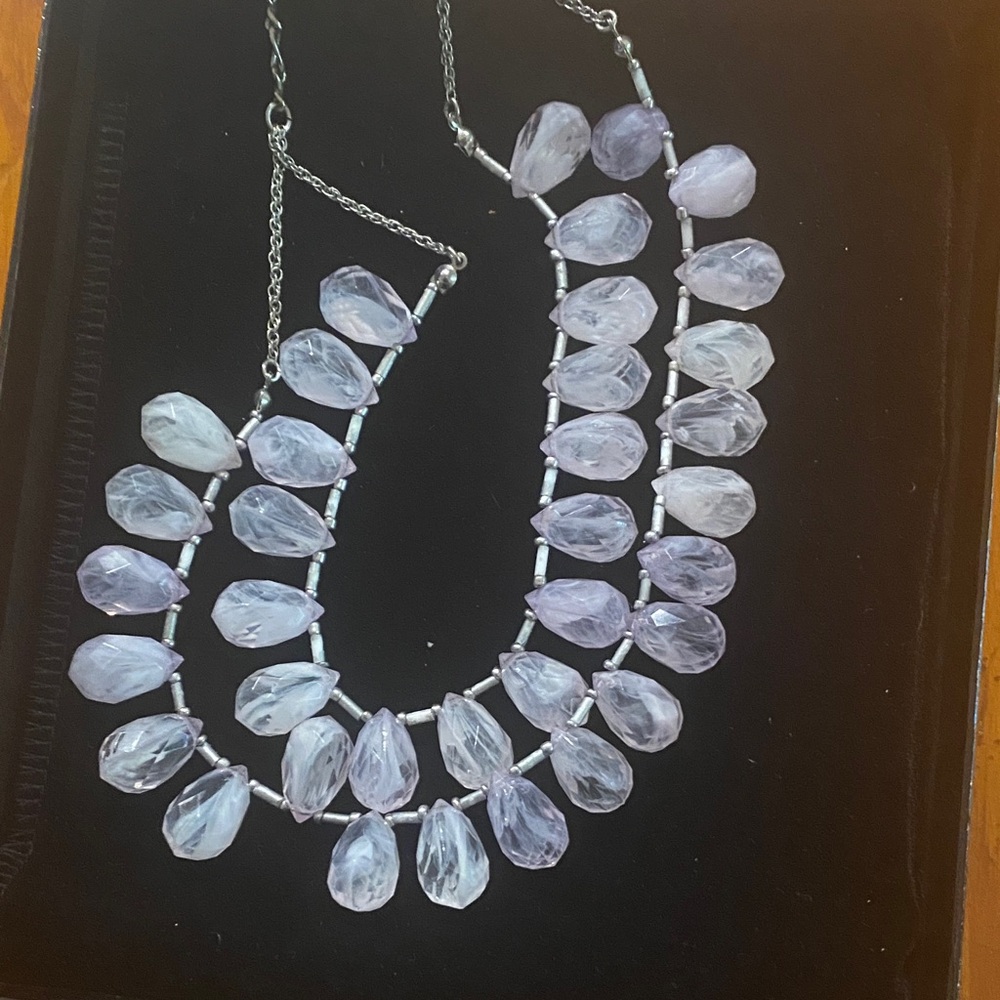 Elegant LOFT Silver and White with Purple Tint Teardrop Crystals Necklace